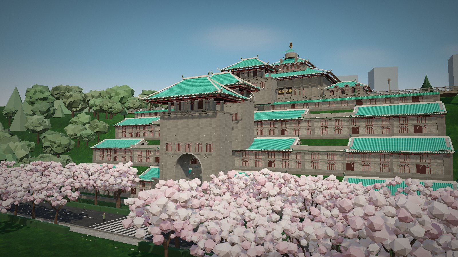 武汉大学樱花城堡白昼全景